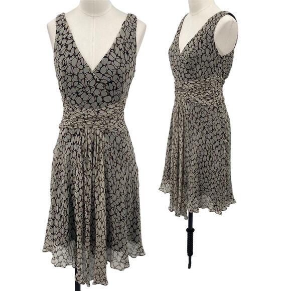 Vintage Y2k Silk Mini Dress Faux Wrap Surplice Fit & Flare Abstract Print Gray 4 - Picture 1 of 13